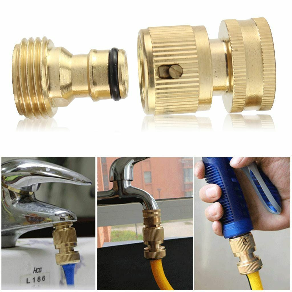 Quick Connect Brass Garden Hose Set 3/4" – Leak-Free, Durable & Easy to Use – Universal Fit for Hose, Spigot & Nozzle – Fast Install & Disconnect