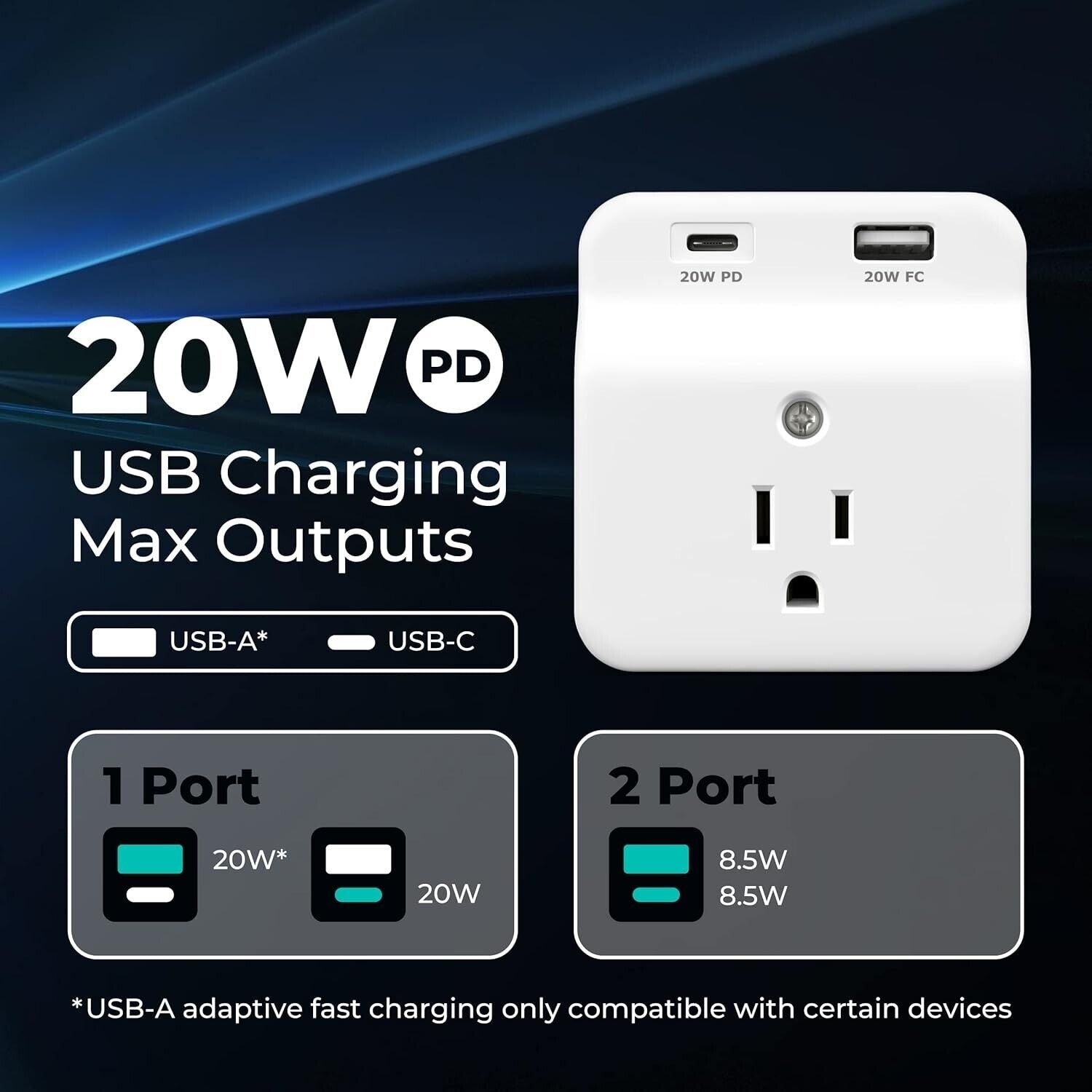 USB Wall Charger Surge Protector - 5 Outlet Extender with 4 USB Charging Ports