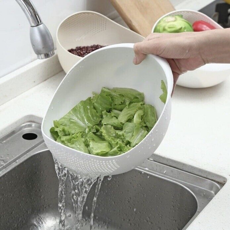 Multi Use Rice Washing Vegetable Fruit Strainer White Bowl Rice Washer