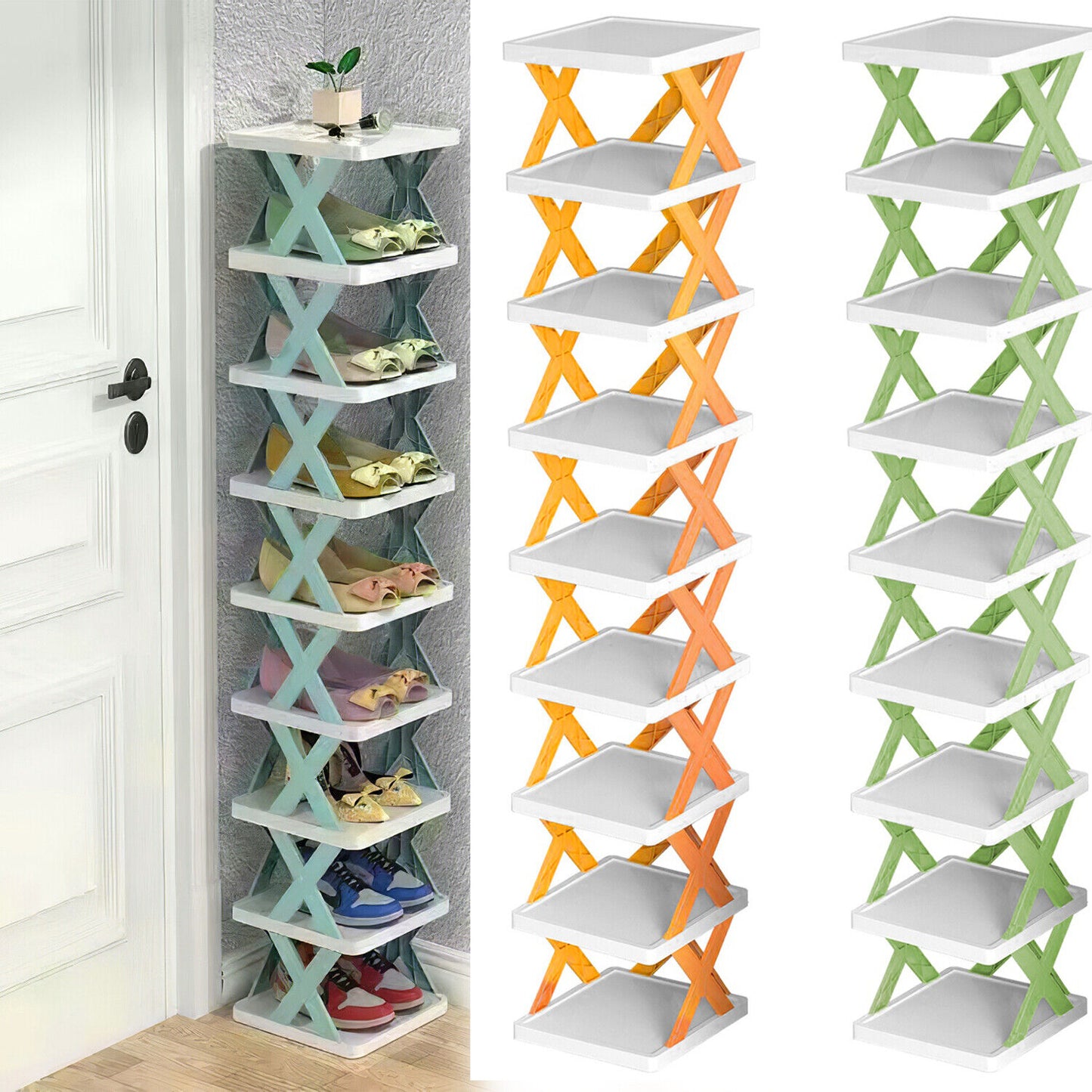 9-Tier Space-Saving Shoe Rack Organizer - Narrow Adjustable DIY Shoe Shelf for Entryway, Closet, or Bedroom, Easy Tool-Free Assembly, Modern Design