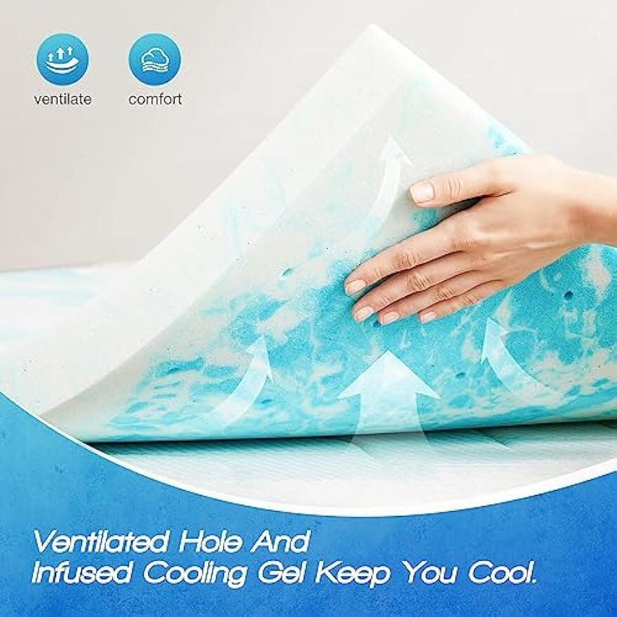 mattress toppers, Memory Foam Bed Topper - Cooling Gel, Pressure Relief, High-Density Support, Breathable & Comfortable Mattress Pad for Deeper Sleep