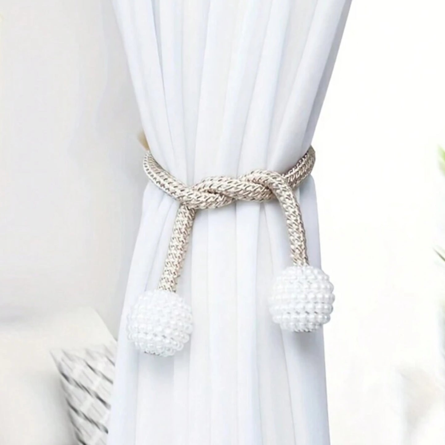2Pcs Curtain Tiebacks Holdbacks Magnetic Buckle Woven Tie Hold Back Clips Rope