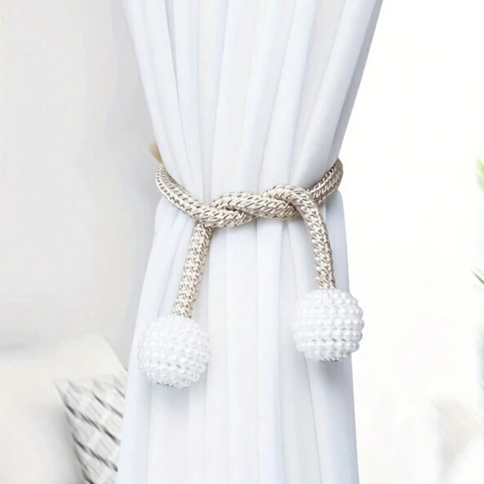 2Pcs Curtain Tiebacks Holdbacks Magnetic Buckle Woven Tie Hold Back Clips Rope