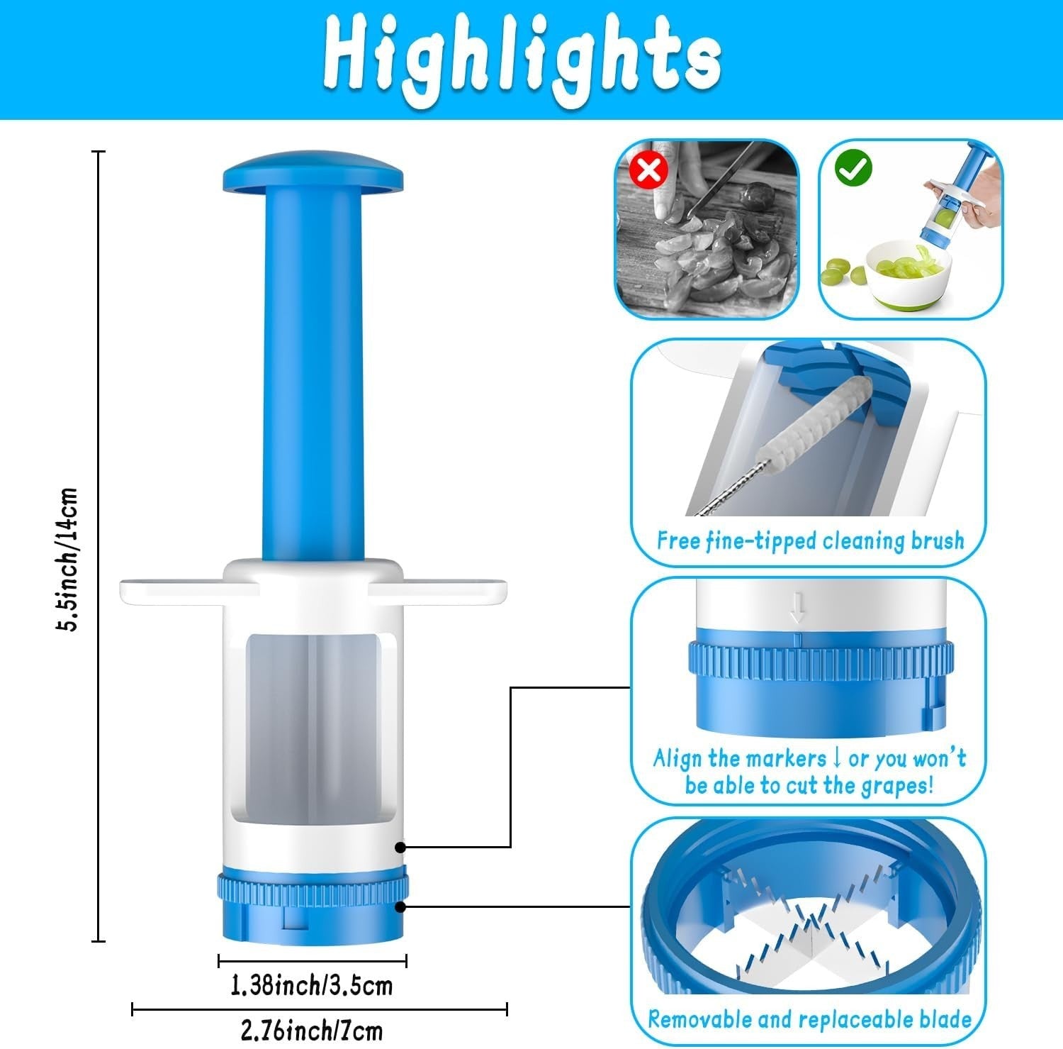 Grape Cutter, Fruit Slicer and Veggie Divider with Stainless Steel Blades
