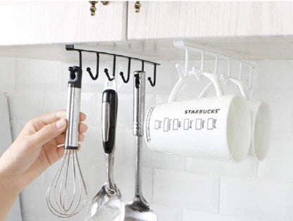 Under Shelf Mug Holder Rack - 2 Pack Nail-Free 6 Hook Cup Hanger, Space-Saving Kitchen Organizer for Mugs, Coffee Cups, Keys & More, Easy Install & Durable