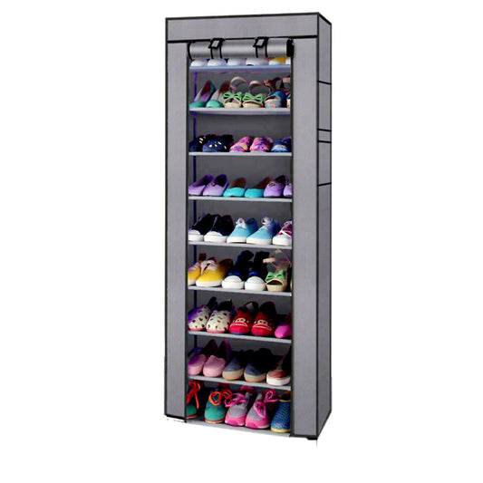 Portable Shoe Rack with Cover | 9-Shelf Storage Closet Organizer Cabinet for Entryway, Bedroom, or Dorm | Space-Saving Shoe Holder for Home Use