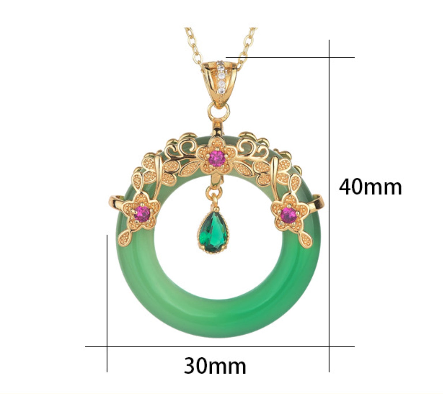 safety necklace, Jade Crystal Pendant Necklace –18K Gold Plated Donut Charm, Dainty Gemstone Jewelry, Adjustable 18'' Chain, Elegant Gift for Her, Mom