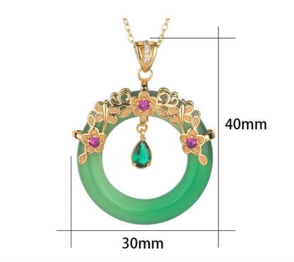 safety necklace, Jade Crystal Pendant Necklace –18K Gold Plated Donut Charm, Dainty Gemstone Jewelry, Adjustable 18'' Chain, Elegant Gift for Her, Mom