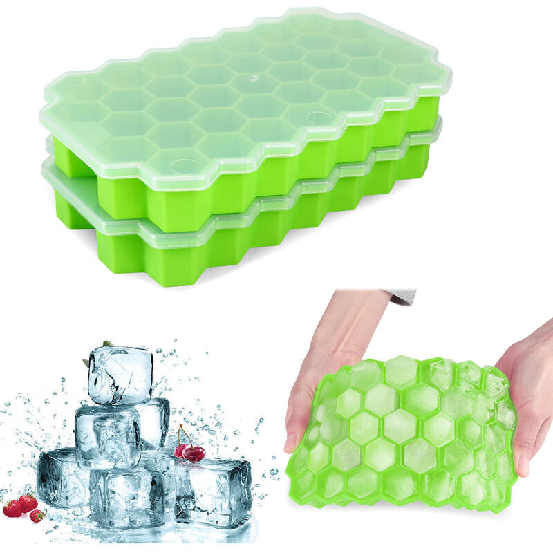 2x Honeycomb Ice Cube Silicone Molds 37-Grids for Whiskey & Cocktails | Multi-Purpose Freezer Trays for Drinks, Sauces & More