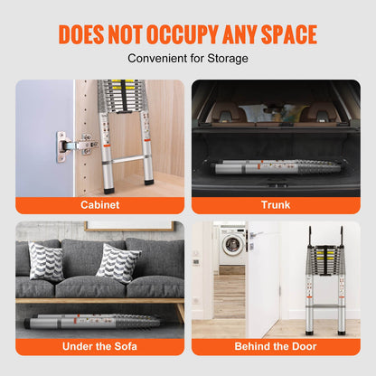 Lightweight Telescoping Extension Ladder, 15ft - Lightweight, Foldable, Anti-Slip, 400lb Load Capacity, Portable & Compact for Home, Renovation 