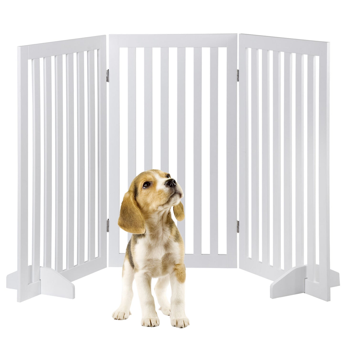 36''H Foldable Dog Gate with 3 Panels – Expandable Freestanding Pet Barrier for Doorways, Stairs, & More, Durable MDF, No Assembly, Anti-Slip Design