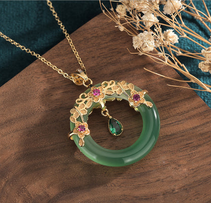 safety necklace, Jade Crystal Pendant Necklace –18K Gold Plated Donut Charm, Dainty Gemstone Jewelry, Adjustable 18'' Chain, Elegant Gift for Her, Mom