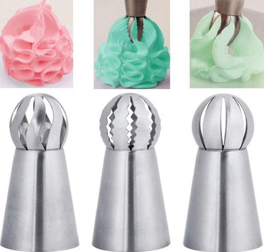 3 Pcs Russian Ball Sphere Icing Nozzles Set – Stainless Steel Pastry Piping Tips