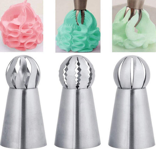 3 Pcs Russian Ball Sphere Icing Nozzles Set – Stainless Steel Pastry Piping Tips