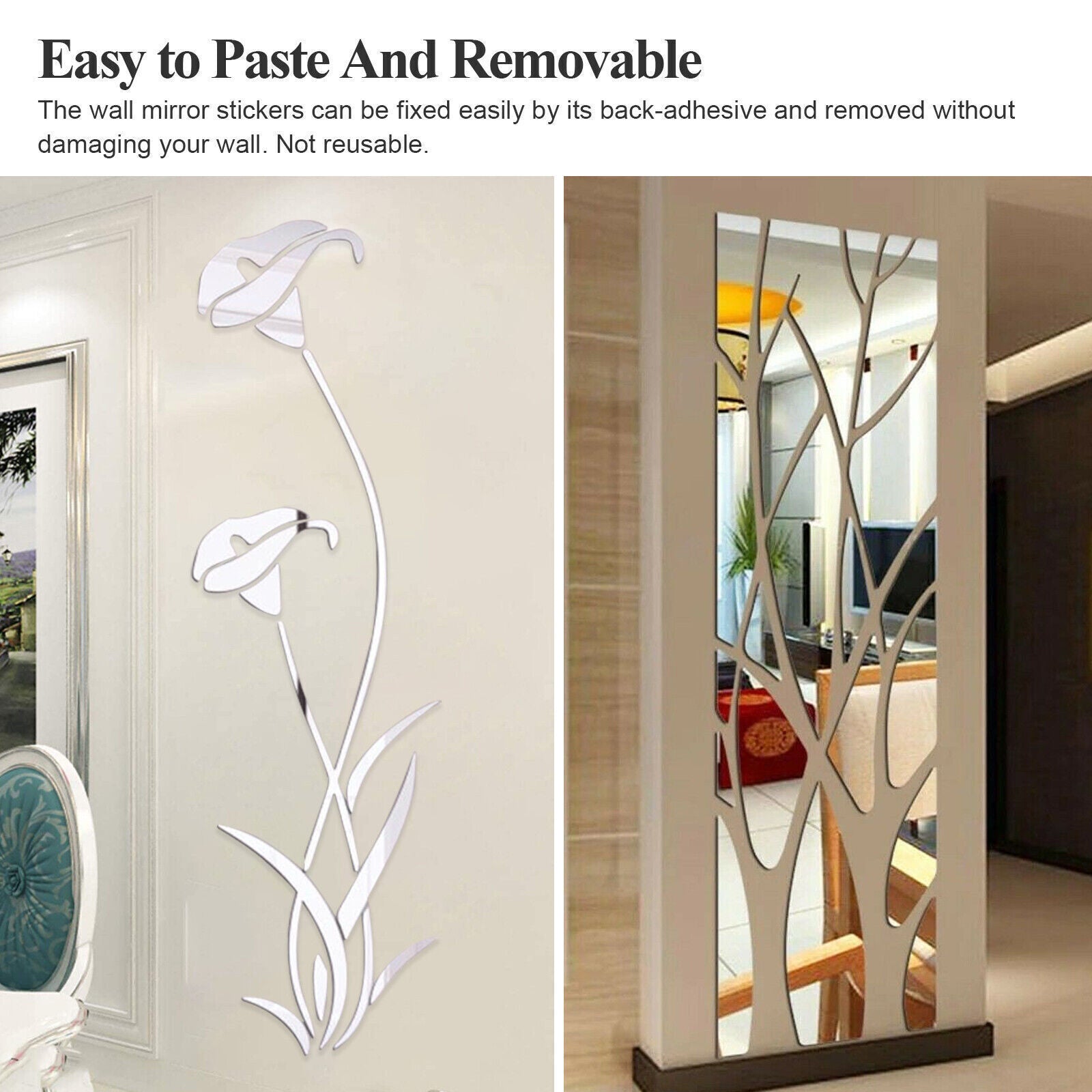 3D Mirror Tree Art Removable Wall Stickers Acrylic Mural Decal Home Room Decor