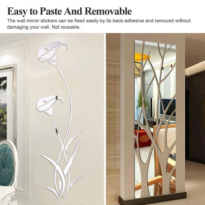 3D Mirror Tree Art Removable Wall Stickers Acrylic Mural Decal Home Room Decor