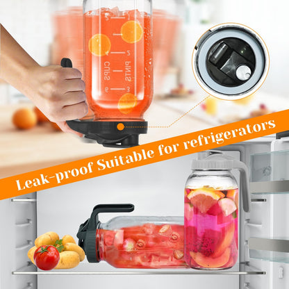 2 Pack Glass Pitchers with Lid 64 Oz Sun Tea Pitcher Half Gallon Mason Jar Pi...