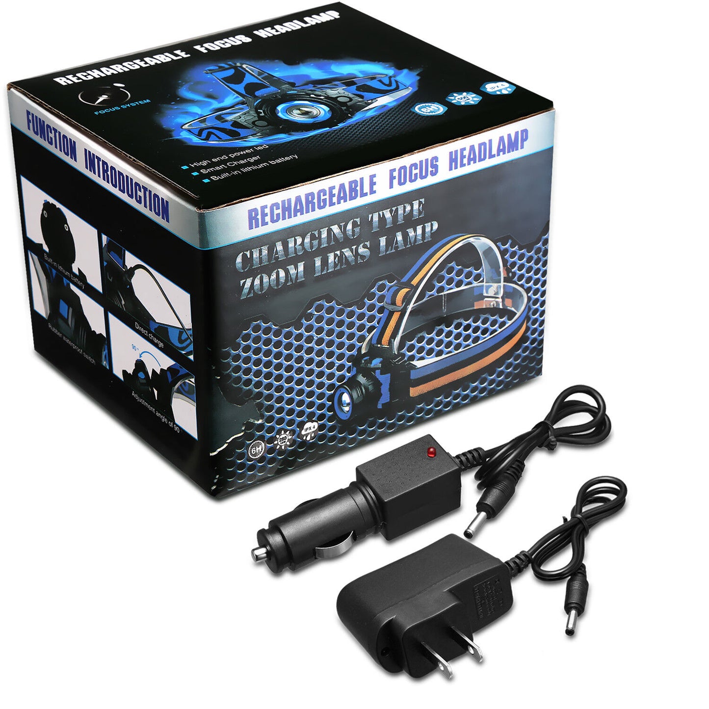 Tactical Headlight Rechargeable LED Headlamp+Batt+