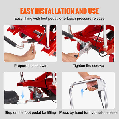 Hydraulic Lift Table Cart 500 Lbs Manual Scissor Lift Table 28.5" Red