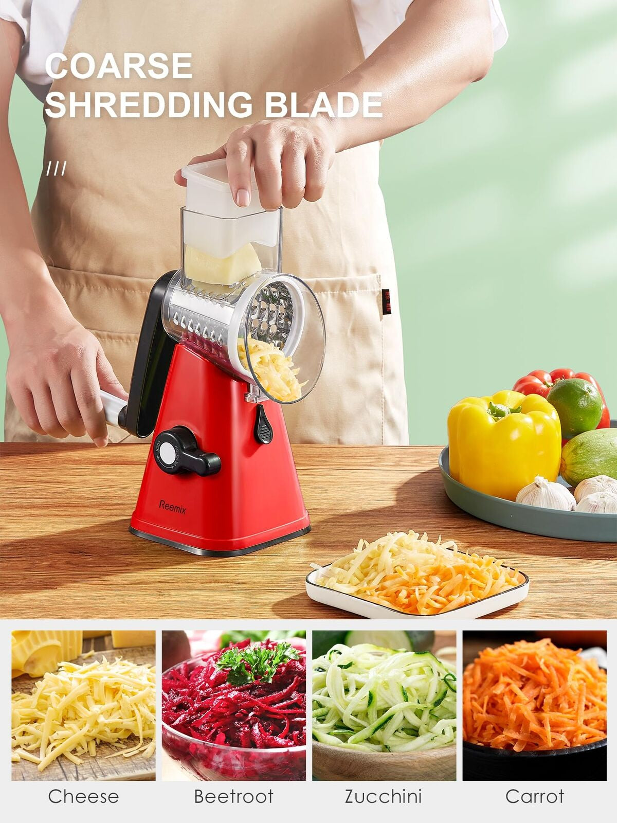 Rotary Cheese Grater with 3 Blades with Handle Kitchen Mandoline Vegetable Slicer