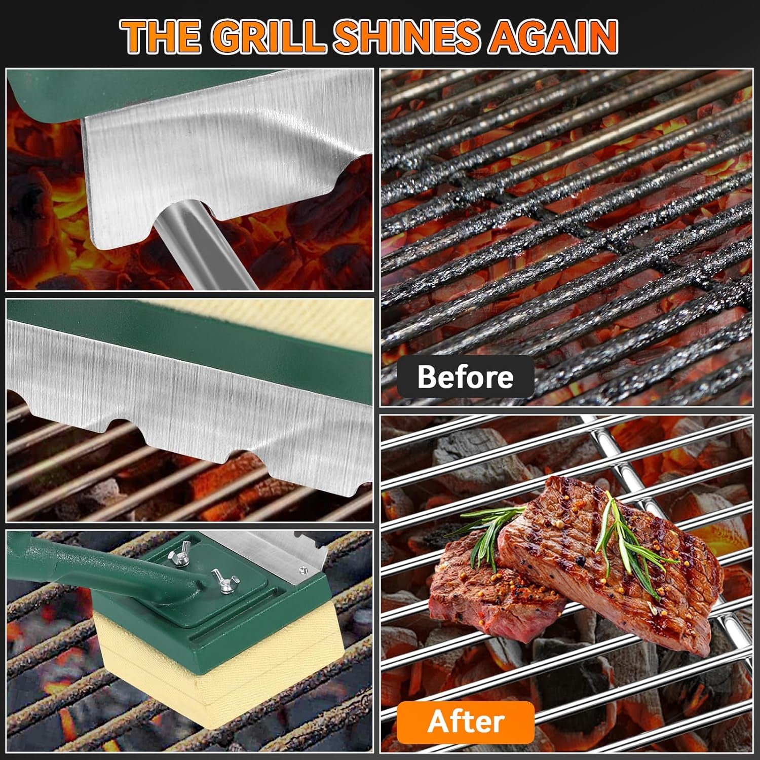 Bristle Free Grill Brush with Scraper 22 Inch Long Handle and Replaceable Head