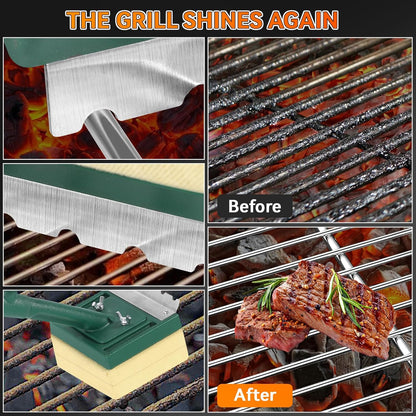 Bristle Free Grill Brush with Scraper 22 Inch Long Handle and Replaceable Head