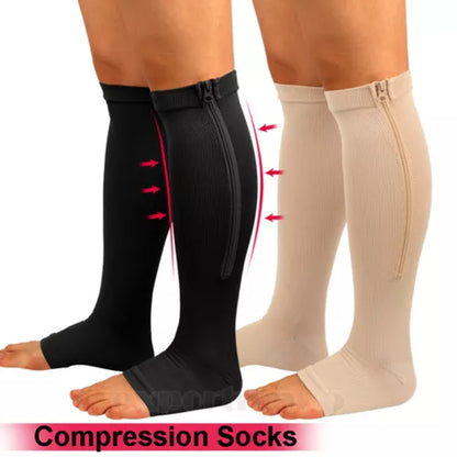 tame impala leg warmers Zipper Medical Compression Support Socks Knee High Open Toe Compression Socks Zip-Up Open Comfort Fit Womenswear Breathable