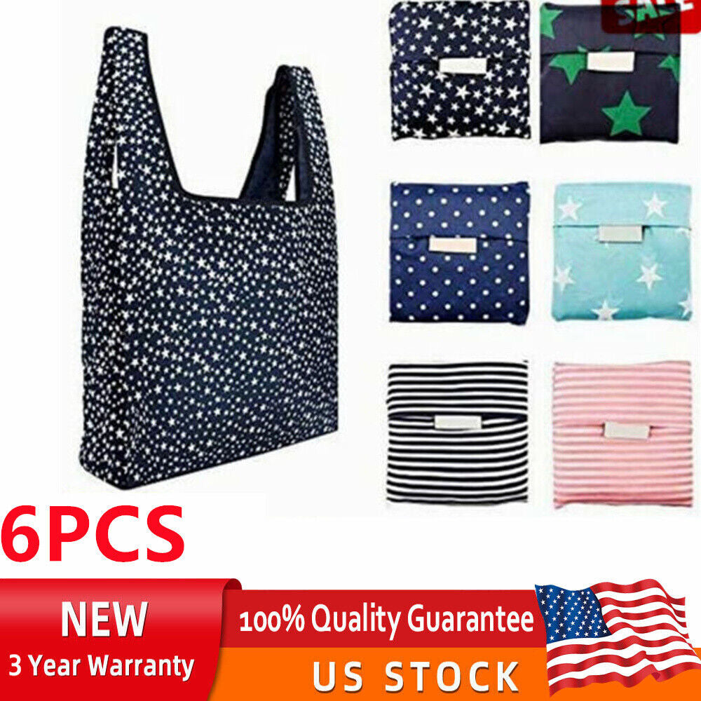 Reusable Shopping Bags Foldable Tote – 6 Pcs Eco-Friendly Grocery Bags, Washable & Durable for Travel, Shopping & Everyday Use