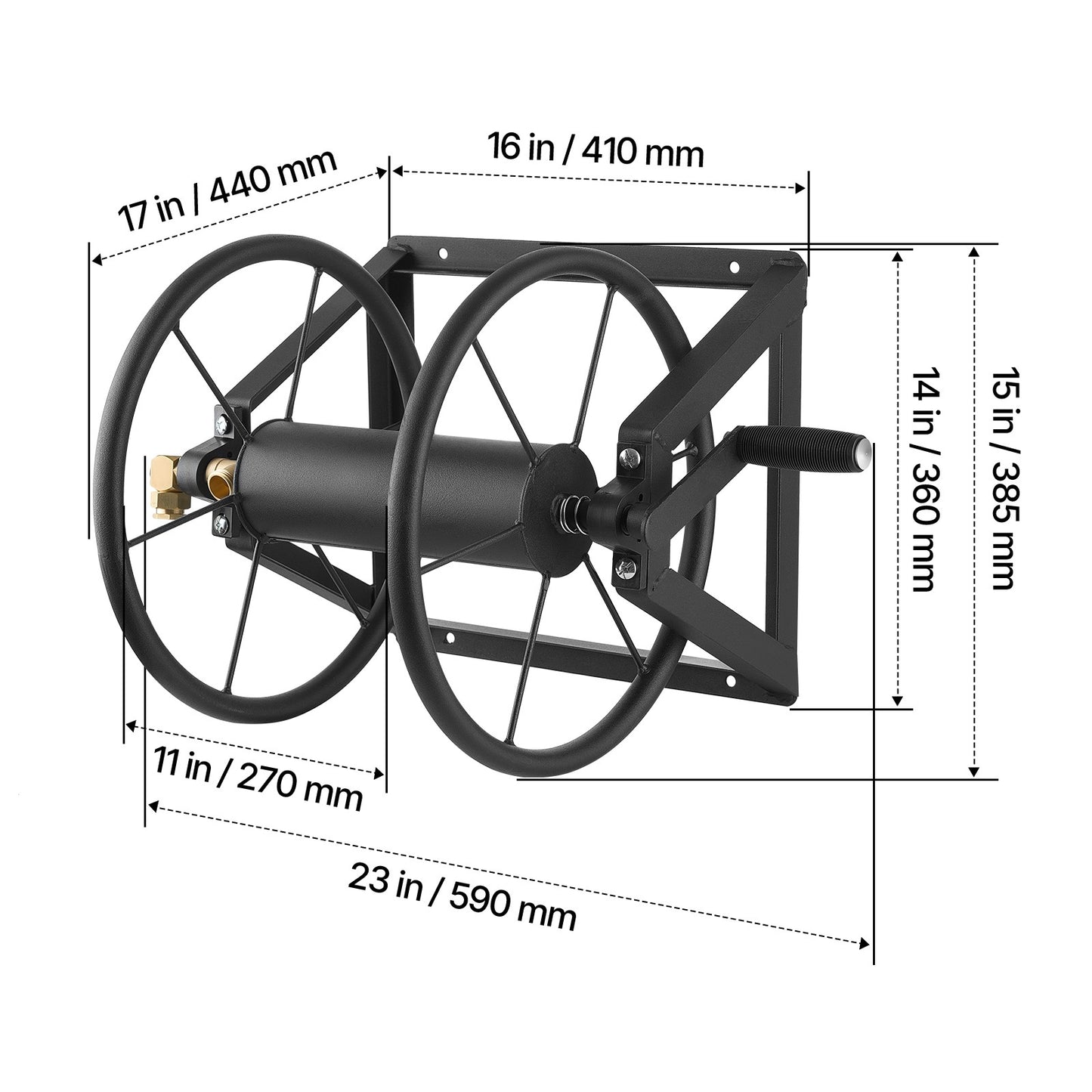 Wall Mounted Garden Hose Reel 200Ft 5/8 in Manual Hose Winder Brass Fitting