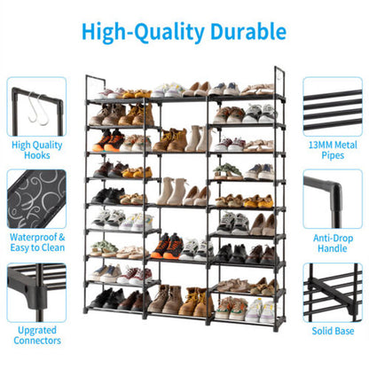 Shoe Rack Organizer Cabinet 9-Tier Holds 50+ Pairs, Adjustable Closet & Entryway Shoe Storage with Hooks, Waterproof Decoration Installation Room