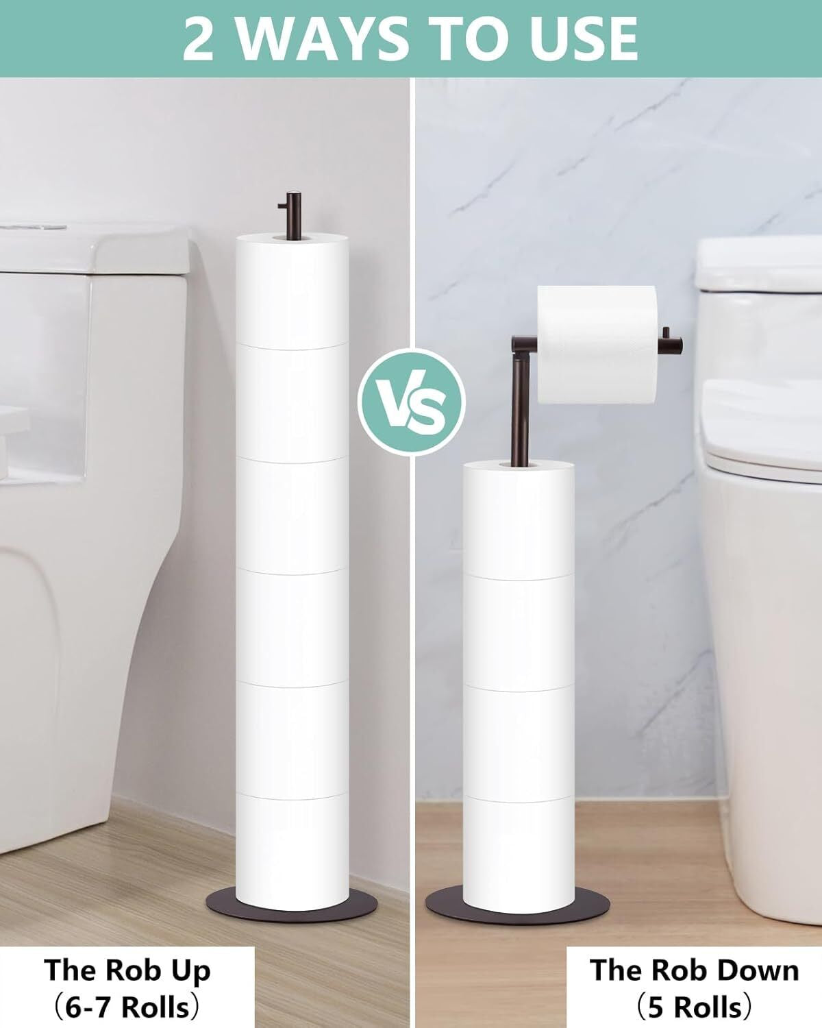 Toilet Paper Holder Stand - Space-Saving Freestanding Storage for 5-7 Rolls, No Drilling, Anti-Slip Base, Fits Jumbo & Mega Rolls, Easy Install 