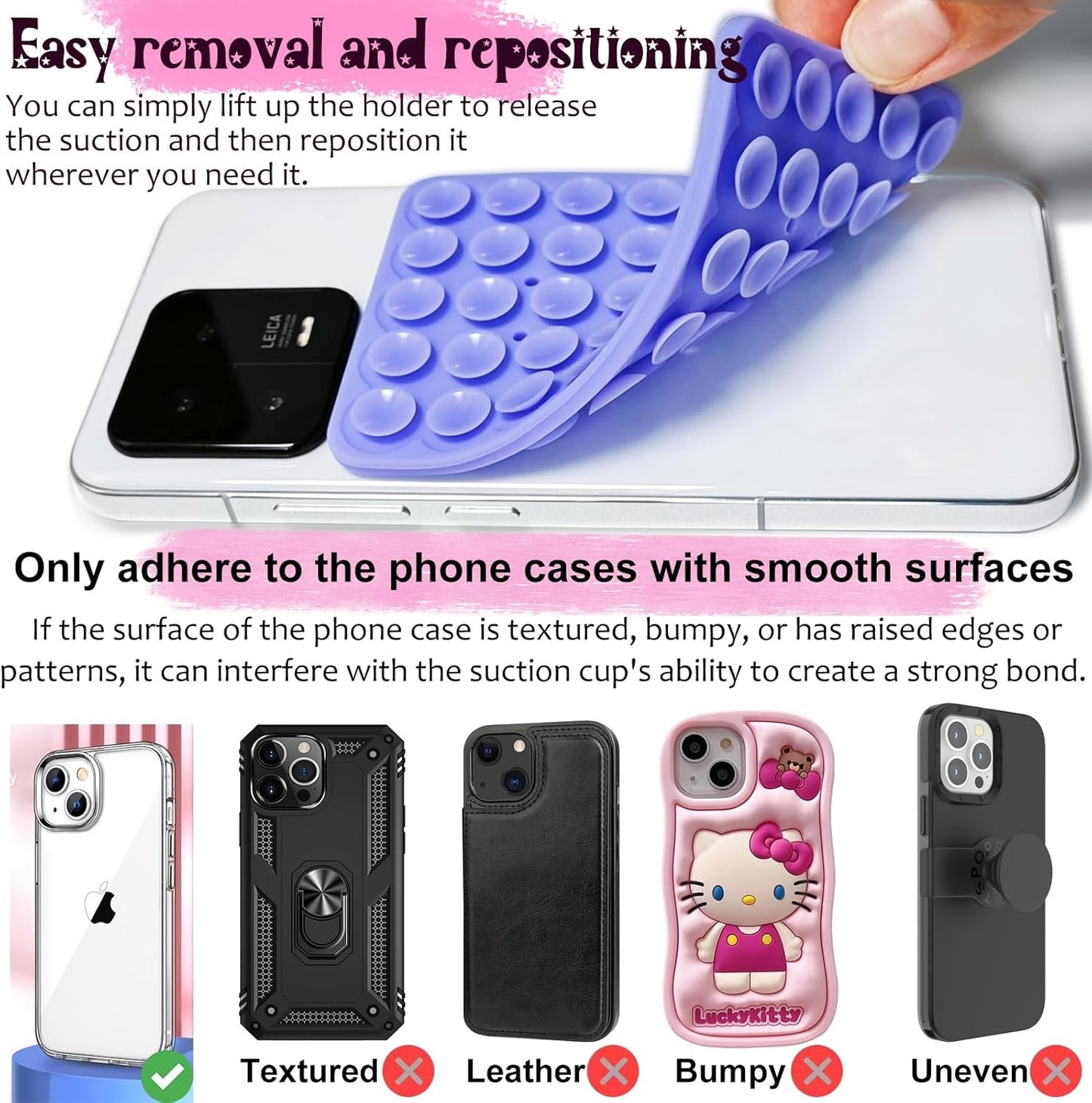 2 Pack Silicone Suction Cup Phone Case Mount Double Light Pink&White