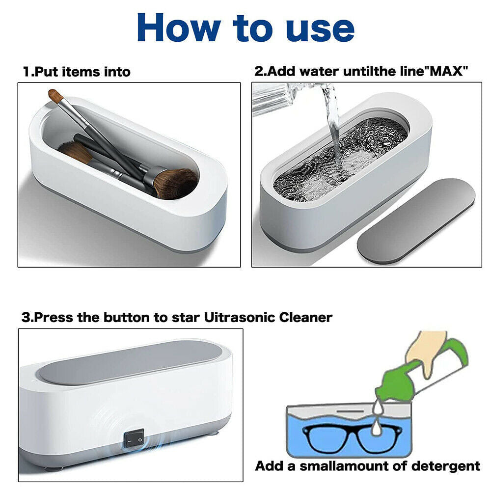 Ultrasonic Cleaner for Jewelry & Glasses – Battery Powered, Quick 5-Minute Clean for Glass & Jewelry, White Plastic Cleaner, Portable & Efficient
