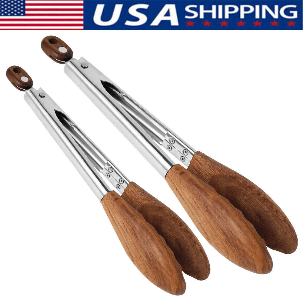 Walnut Wood Kitchen Tongs Food Serving Grill Multi Purpose Cooking Tongs