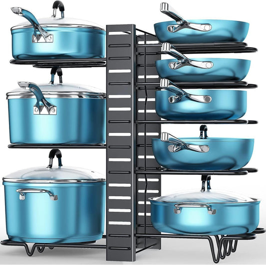 Adjustable 8 Tier Pots and Pans Organizer Rack Pots Holder for Kitchen Cabinet