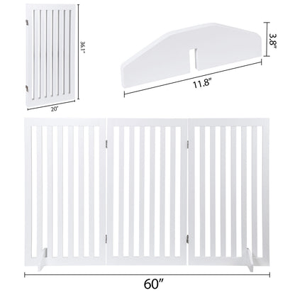 36''H Foldable Dog Gate with 3 Panels – Expandable Freestanding Pet Barrier for Doorways, Stairs, & More, Durable MDF, No Assembly, Anti-Slip Design