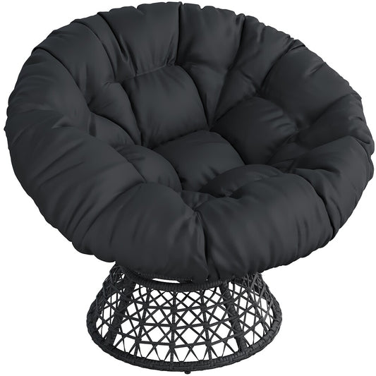 360° Ergonomic Swivel Wicker Papasan Chair with Thick Tufted Cushions for Garden