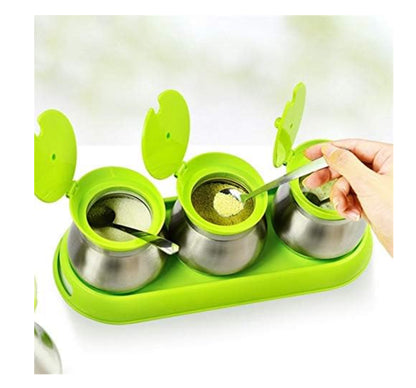 Seasoning Box with Lid, Spice Box Stainless Steel Glass Seasoning Jar Creative
