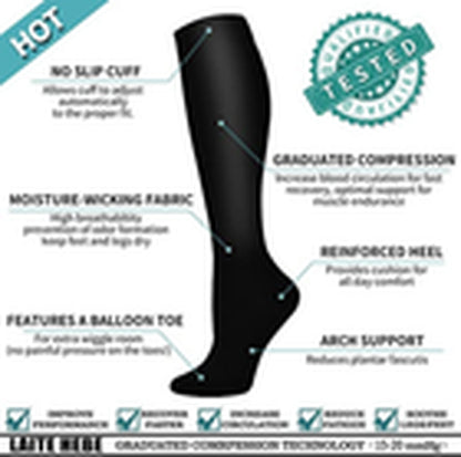 6 Pairs Support Socks Firm Compression Hose Opaque Knee High Wide Calf Stockings