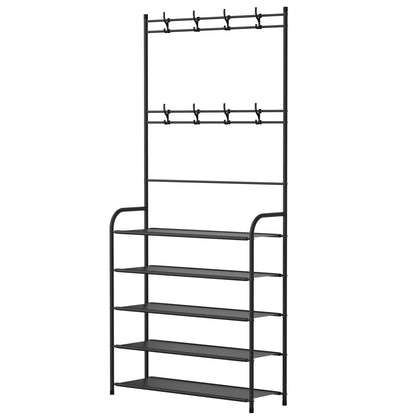 Coat and Shoe Rack for Entryway Organizer Metal Coat Hat Rack W/ 4 Tier Shelves