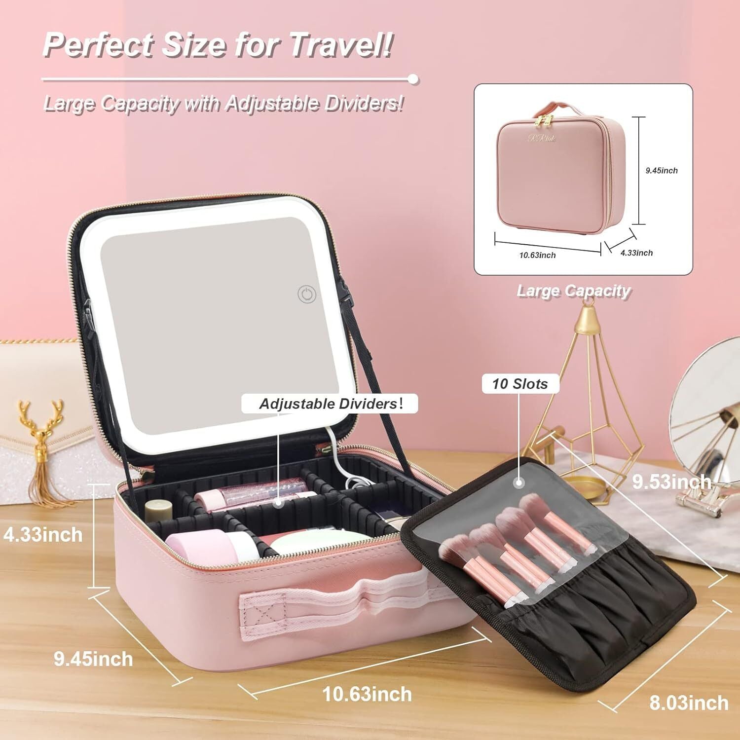 Makeup Bag  LED Makeup Bag with Mirror – 76 LED Light Beads, 3 Color Modes, USB Rechargeable, Large Capacity Travel Cosmetic Organizer