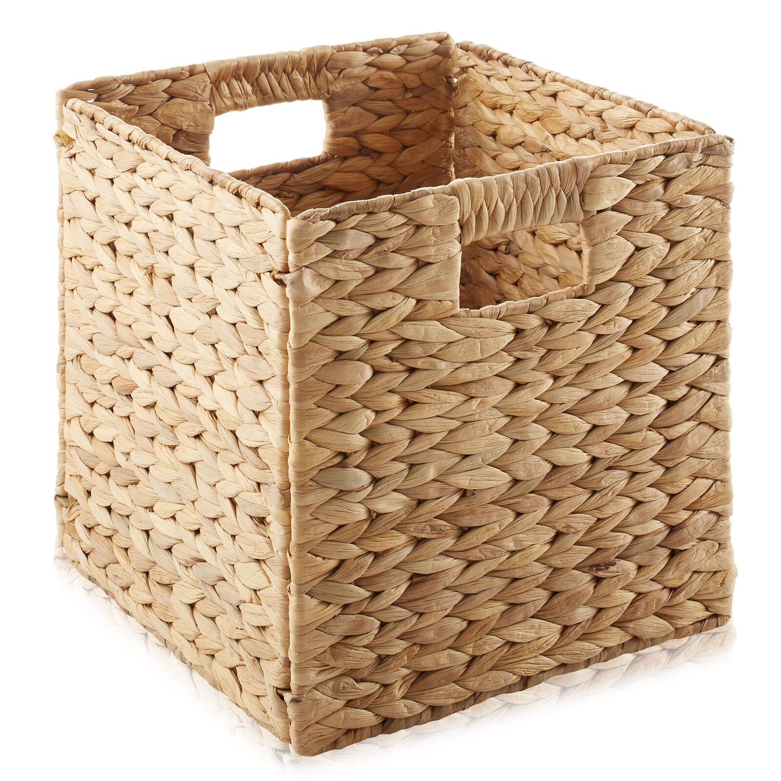 scalloped baskets, Wicker Storage Baskets for Shelves - Set of 4 Handwoven Water Hyacinth Cube Bins, 10.5” Foldable Metal Plastic Boho Dual Room