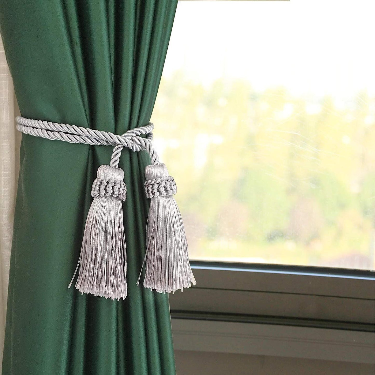 4PCS Curtain Tiebacks Handmade Decorative Curtain Holdbacks Rope with Tassel