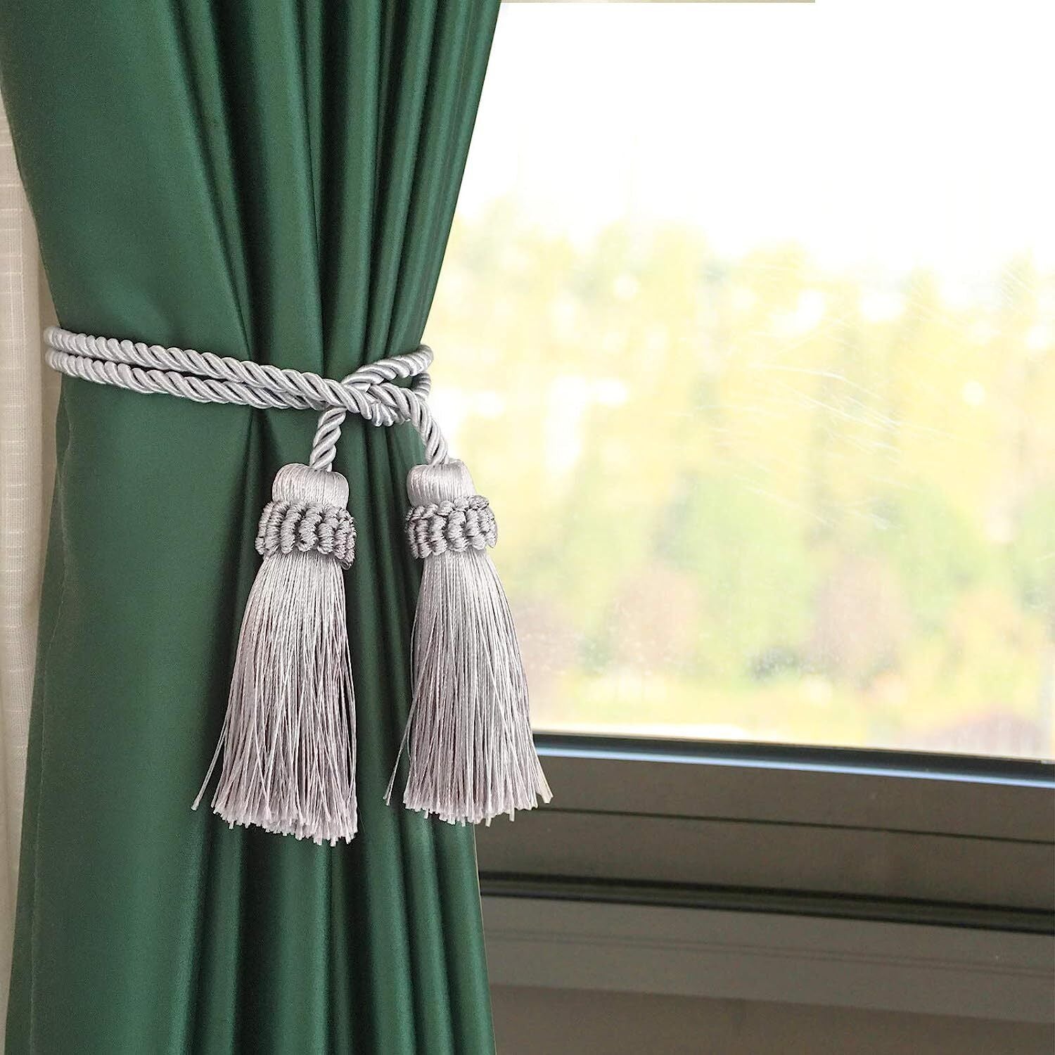 4PCS Curtain Tiebacks Handmade Decorative Curtain Holdbacks Rope with Tassel