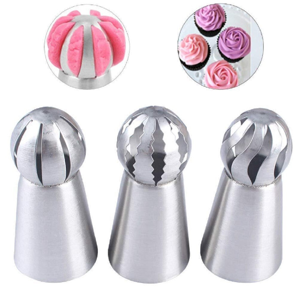 3 Pcs Russian Ball Sphere Icing Nozzles Set – Stainless Steel Pastry Piping Tips