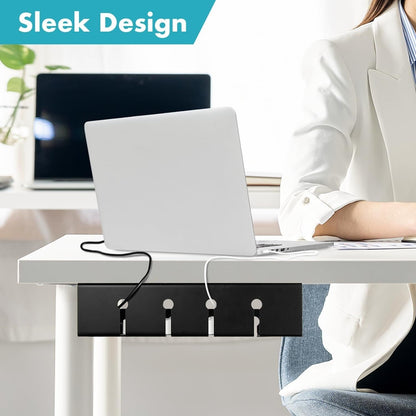 Under Desk Cable Management Tray – Heavy-Duty Steel Cord Organizer, No-Drill Mount, Holds Power Strips & Cables, Clutter-Free Workspace, Easy Install