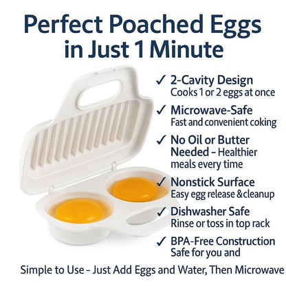 Microwave Egg Poacher – 2-Cavity Bpa-Free Cooker for Quick Healthy Eggs Fast