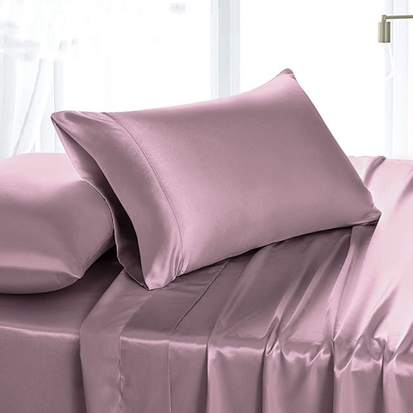 4-Piece Satin Silk Sheet Set - Luxury Wrinkle-Resistant Deep Pocket Bed Sheets, Soft & Breathable for All Seasons, Fits Mattresses Up to 14"