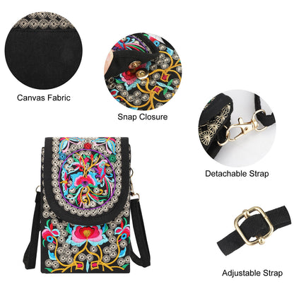 Embroidered Crossbody Cell Phone Bag for Women – Small Purse with Adjustable Strap, Stylish & Lightweight for Travel, Shopping & Everyday Use!