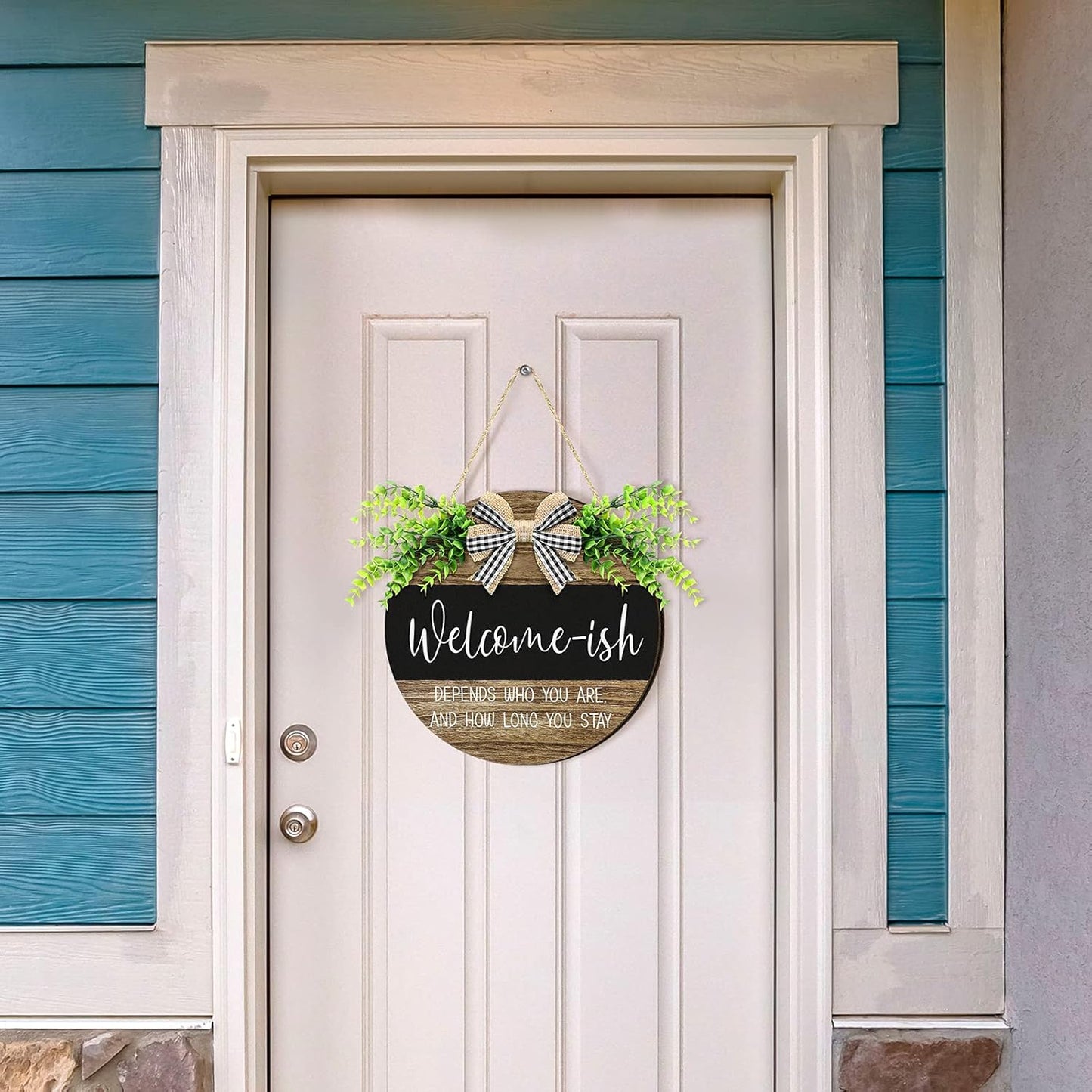 Home Front door Decor Welcome Sign Welcome-Ish Front Door Sign Funny Wreaths Hanging 